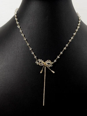 "Delicado collar colgante con lazo de 17"" cadena de diamantes de imitación de cristal elegante joyería brillante" Foto 1 de 4