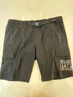 NWT GUESS LA Cargo Shorts XL Black 11” Inseam Belted Streetwear Utility - Image 1 of 4