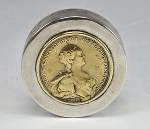 19C Russian Silver Box Catherine the Great Medal - Picture 1 of 11