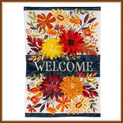 BANDERA DE JARDÍN EVERGREEN * BIENVENIDA FLORAL OTOÑO * APLIQUE EMBELLECIDO - TOTALMENTE NUEVA Foto 1 de 4