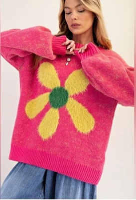 Novo com etiquetas Cavalete S Suéter Rosa Flor Amarela Difusa Adorável Suéter Quente Top Presente - Imagem 1 de 4