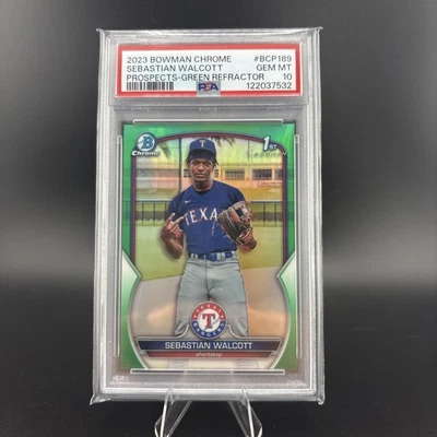 PSA 10 SEBASTIAN WALCOTT 1st 2023 Bowman Chrome True Green Refractor /99  - Image 1 of 2