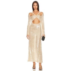 Kim Shui Cut Out Gown Sequin Pailette in Champagne Size XL - NWOT - Picture 1 of 11