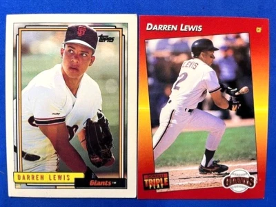 MLB - Darren Lewis 1992 Topps & 1992 Donruss Triple Play Baseball - Giants - Image 1 of 2