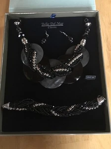New $95 Bella Del Mar Necklace Bracelet & Earring Set Black Silver Bead Jewelry - Picture 1 of 7