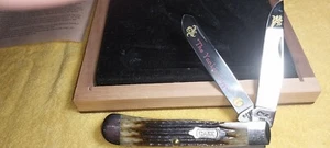 Case Knife Etch 2Blade Trapper A+ Bone Handles Rare Excellent #83 +Case 1999 WoW - Picture 1 of 13