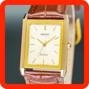 Vintage 1986 SEIKO Dolce 7321-6170 Tungsten Gold Square Tank Men Watch - Picture 1 of 18