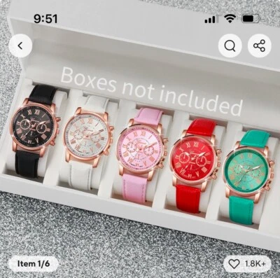 5 PIEZAS Relojes para Mujer Moda Esfera Roma Correa de Cuero Reloj de Cuarzo Damas Silicona Foto 1 de 4