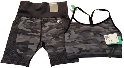 Y2K Camo Athletic Active Matching Set Bra Top & Shorts  Small NWT workout gear - Image 1 of 4