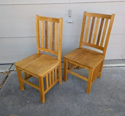 老式Union City一对Mission艺术与工艺风格橡木椅子 — 第 1/4 张图片