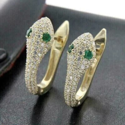 1.50 Ct Round Created Diamonds Snake Huggie Hoop Earrings 14k White Gold Plated - Image 1 of 4