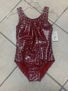 Childs Medium (8-10) Red & Silver Metallic Gymnastics Dance Leotard Bodysuit NWT - Picture 1 of 2
