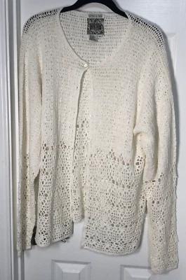 Suéter cárdigan abierto marfil tejido a mano Curio para mujer - Boho para mujer’s XL Foto 1 de 4