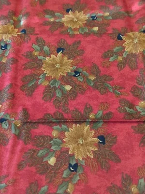 Tan Poinsettias W/Ornaments On Red Fabric ("Christmas Excitement", Moda) - Image 1 of 3