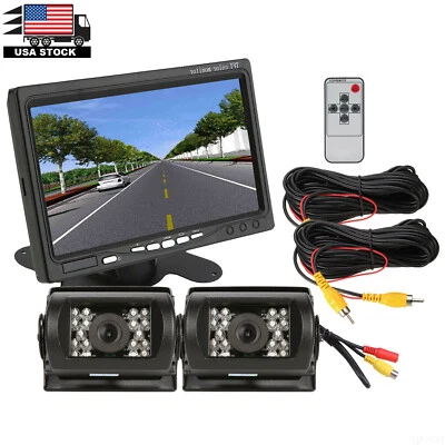 7" Monitor 2x IR Rear View Backup Camera Night Vision System 12-24v For Truck RV - Image 1 of 4