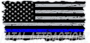 Calcomanía de vinilo delgada línea azul de bandera estadounidense en apuros oficial de policía EE. UU. - Imagen 1 de 1