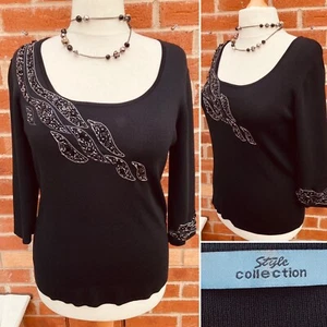 COLECCIÓN ESTILO Jersey Talla 16 Negro Cuentas Primavera Vacaciones Excelente S6 - Imagen 1 de 6
