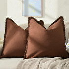 Pillow Covers 18x18 Set Of 2 Coffee Throw Pillow Covers With Fringe Chic Cotton 