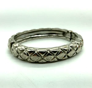 Vintage Silver Hinged Bangle Bracelet Geometric Pattern Stylish Fashion Jewelry - Picture 1 of 17