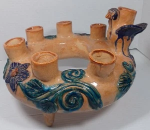 Donut CANDELABRA CANDLE HOLDER TREE OF LIFE MEXICAN OAXACA Clay FOLK ART 9" 4lbs - Picture 1 of 24