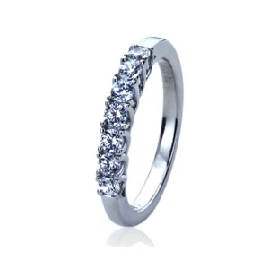 Women Sterling Silver Rhodium Plated Round CZ 7 Stone Wedding Anniversary Ring - Picture 1 of 3