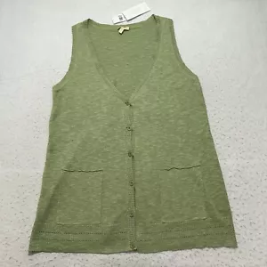 Eileen Fisher Women's Large Linen Cotton Slub Sleeveless Cardigan Sweater Green - Picture 1 of 12