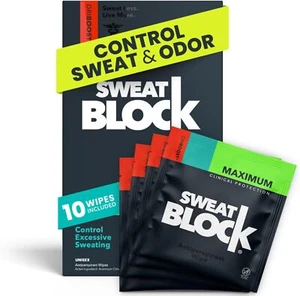 SweatBlock Antiperspirant Wipes 10 ct | Clinical Strength Sweat Protection 7 Day - Picture 1 of 1