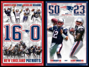 Set of 2 Patriots Posters Undefeated Regular Season 16-0 Tom Brady & Randy Moss - Picture 1 of 13