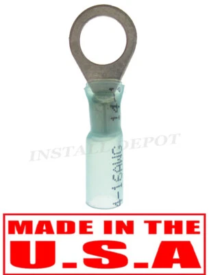 3M BLUE 16-14 AWG HEAT SHRINK RING TERMINALS MARINE WIRE CONNECTORS 5/16" STUD - Image 1 of 4