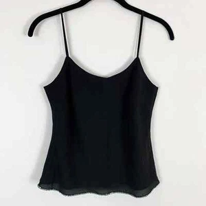 Blusa Ann Taylor 4 correas de espagueti negra 100 % seda Y2K cuentas lentejuelas ribete  - Imagen 1 de 5