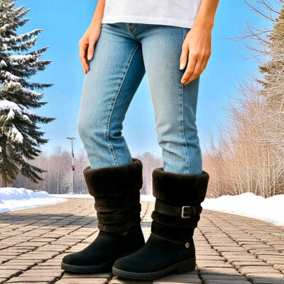 GEOX Brown Suede Boot Faux Fur Buckles Studs Womens 10 - Image 1 of 4