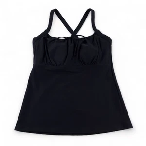New Lands' End Tie Front Underwire Tankini Top Black Size 10DD 528144 - Picture 1 of 19