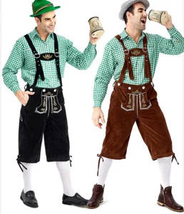 Mens Oktoberfest Bavarian Lederhosen German Traditonal Suspender Shorts - Picture 1 of 16
