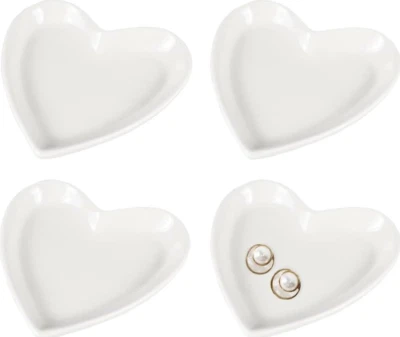 4pcs Ceramic Heart Shaped Plate Jewelry Trays Ring Storage,Snack Sauce Dishes - Image 1 of 4