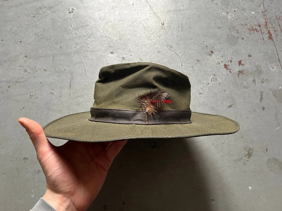 Vintage British Hunting Waxed Olive Green Fedora Hat Indiana Jones Style Small - Image 1 of 4