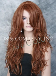 Human Hair Blend Full Wig Wavy Auburn Mixed Long Heat OK Layered  F30/27 RCLA - Picture 1 of 7