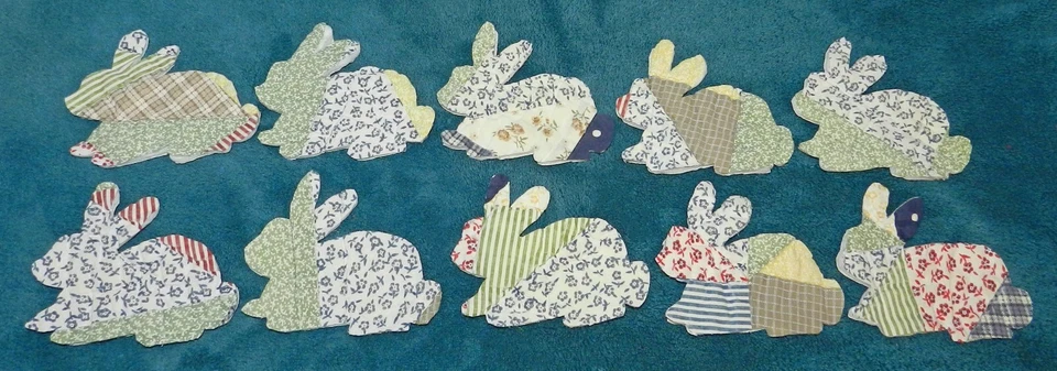 10 PRIMITIVE ANTIQUE CUTTER QUILT BUNNIES! EASTER! Scrapbooking! - Image 1 of 1
