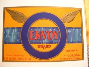 1940s Winged Circle Envoy Fruit Crate Label Corona - Picture 1 of 1