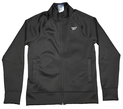 NUEVA Chaqueta Reebok Para Hombre Pequeña Negra Cremallera Completa Bolsillos Encore Logo Pista LEER Foto 1 de 4