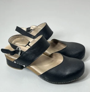 Dansko Malin Black Leather Sling Black Heel Clogs Womens EU 41 US 10.5-11 Sandal - Picture 1 of 9