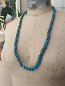 VINTAGE QVC Turquoise Blown Glass Bead Flower bohemian bib Collar Long Necklace - Picture 1 of 5