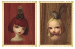 Mark Ryden two postcards "Bear Girl" + "Squirrel Girl" Frame em in 5x7 Tree Show - Picture 1 of 5