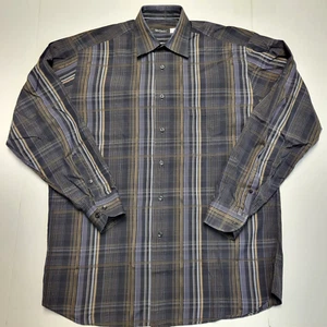 ST. CROIX Button Front Shirt Men's MEDIUM M Black Brown Gray PLAID Check ITALY - Picture 1 of 6