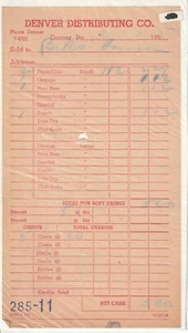 Vintage 1951 Denver Distributing Co Receipt from Denver PA Soda Co. Pepsi-Cola - Picture 1 of 1