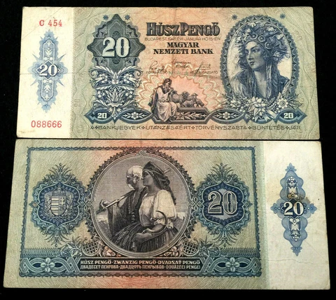 Hungary 20 Pengo Circulated (Fine) 1941 Banknote World Paper Money Currency Bill Cover