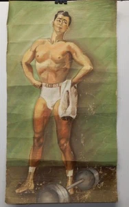 ANTIQUE OIL ON CANVAS MALE MODEL PIN UP BOY - Bild 1 von 5