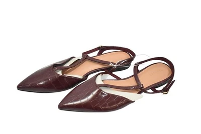 Sapatos femininos Old Navy tamanho 10 marrom biqueira pontiaguda alça T slingback sem salto crocodilo - Imagem 1 de 4