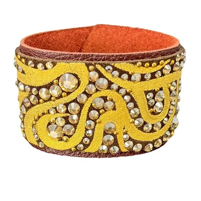 "Brazalete de cuero Caroline Rocha marrón cristal dorado tachonado ancho 6,5"" pequeño" Foto 1 de 4