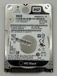 DISCO DURO SATA 500 GB WESTERN DIGITAL NEGRO 2,5" 7200 RPM WD5000LPLX PROBADO - Imagen 1 de 3