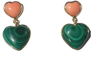 Orecchini Cuore Malchite E Cuore Corallo Rosa - Picture 1 of 3